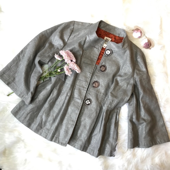 Anthropologie Jackets & Blazers - IVY JANE Anthropologie Gray Silver Metallic Peplum